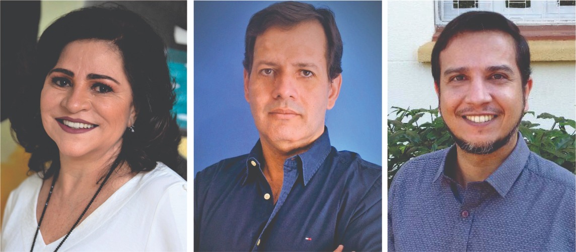 Da esquerda para a direita: professora Adriana dos Reis Ferreira e os professores Eliézer Marques Faria e Vinícius Carvalhaes Da esquerda para a direita: professora Adriana dos Reis Ferreira e os professores Eliézer Marques Faria e Vinícius Carvalhaes